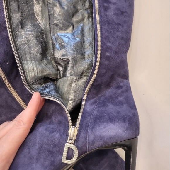 Dibrera by Paolo Zanoni Purple Suede Stiletto Mid-Calf Boot Sz 37 - Picture 8 of 8